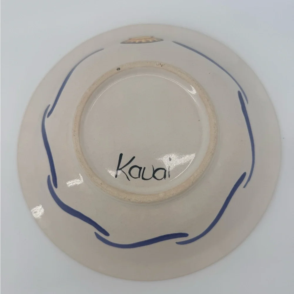 Hand-Painted Fish Ceramic Bowl in Blue, Yellow & Black